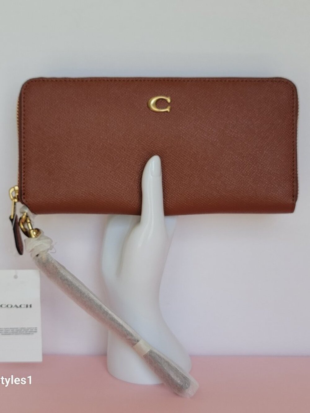 COACH Crossgrain Leather Long Continental Wallet/Wristlet -1941 Saddle color⭐